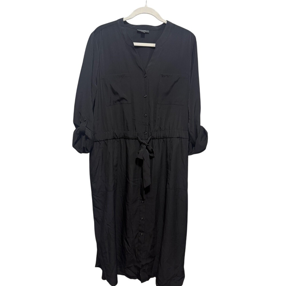 Alfani Shirt Dress 14 Black Roll Tab 3/4 Sleeve Knee Length Classic Workwear EUC